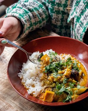 curry with jasmin rice 🤍 at Palo Verde in Prague