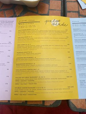The menu  at Palo Verde in Prague