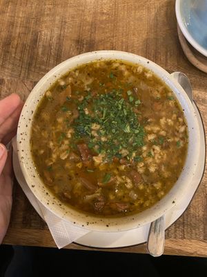 Mushroom soup from daily menu   at Palo Verde in Prague