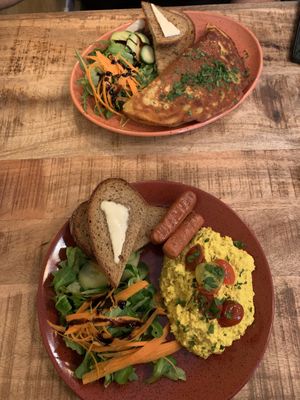 Kimchi omlette and scrambled tofu   at Palo Verde in Prague
