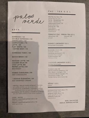 Menu 1 at Palo Verde in Prague