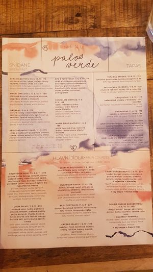 Menu at Palo Verde in Prague