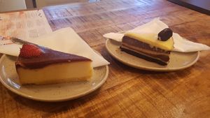 Left strawberry cheesecake and right oreo cake at Palo Verde in Prague
