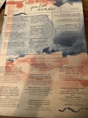 Food menu   at Palo Verde in Prague