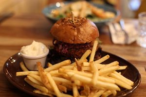 Crispy beef burger   at Palo Verde in Prague