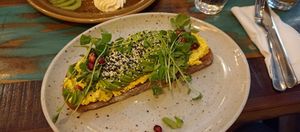 Avo toast with tofu egg 🤤 at Palo Verde in Prague