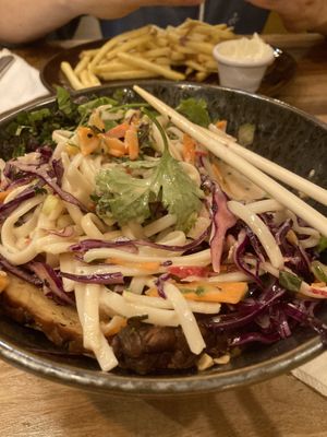 Udon salad- not good! Under the linguine noodles is a watery tasteless source…😒 at Palo Verde in Prague