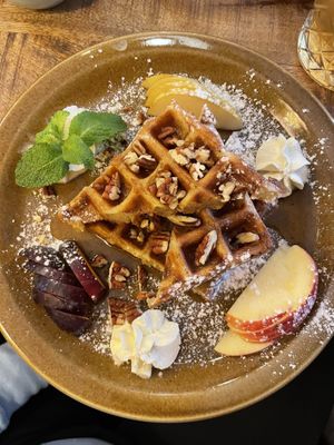 Breakfast menu, wonderful maple syrup waffles   at Palo Verde in Prague