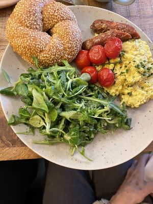 Scrambled tofu, with a special bun, but their bread is also very tasteful.  at Palo Verde in Prague