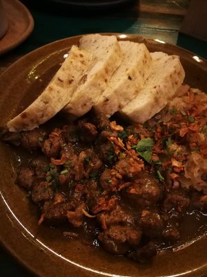 Czech classic veganized: tofu meat with cabbage and dumplings at Palo Verde in Prague