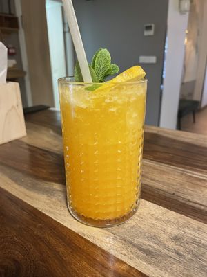 Sea buckthorn lemonade #Veganuary at Palo Verde in Prague