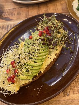 Bread with avocado and tofu   at Palo Verde in Prague