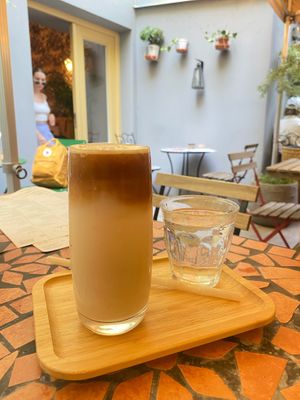 iced latte with oat milk  at Palo Verde in Prague