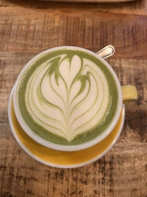Matcha latte with oat milk at Palo Verde in Prague