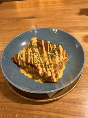 Vegan pepperoni lasagne  at Palo Verde in Prague