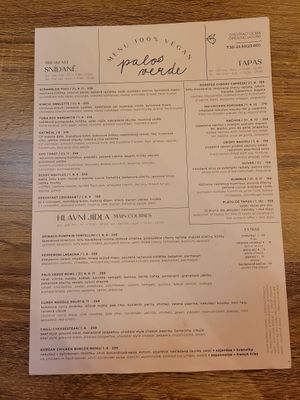 Menu at Palo Verde in Prague