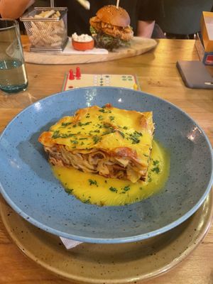 Salami and tofu ricotta lasagna  at Palo Verde in Prague