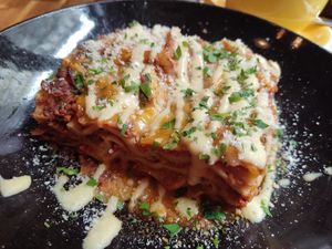 Pepperoni lasagna at Palo Verde in Prague