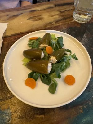 Jalapeño peppers stuffed with fermented cashew cheesee  at Palo Verde in Prague