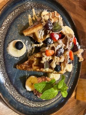 Waffles on breakfast menu  at Palo Verde in Prague