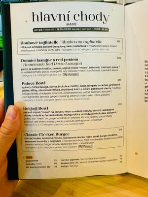 The menu  at Palo Verde in Prague