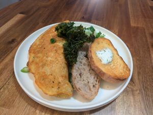 Kimchi omelette and included sides at Palo Verde in Prague