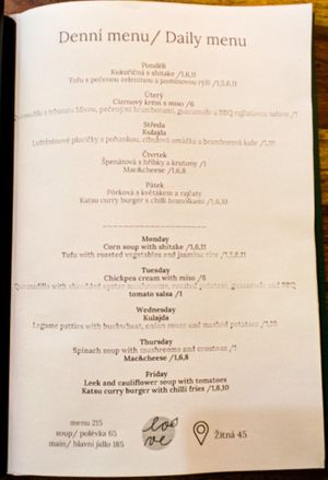 Menu page at Palo Verde at Palo Verde in Prague