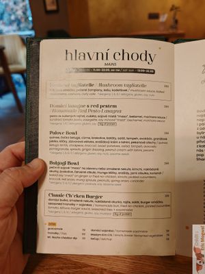 Main course menu at Palo Verde in Prague