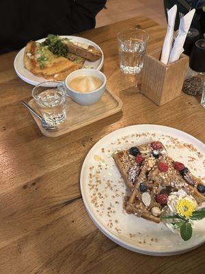 Waffles and Kimchi omlette  at Palo Verde in Prague