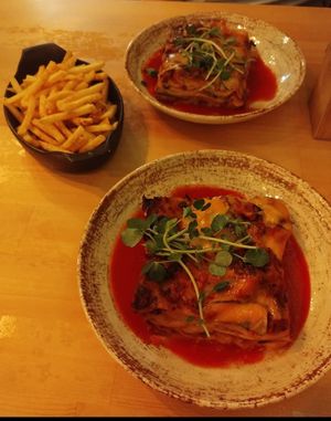 Red pesto lasagne at Palo Verde in Prague