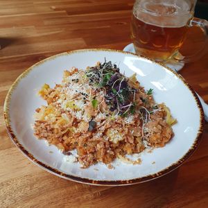 "Cheesy" risotto with soya granulate at Palo Verde in Prague