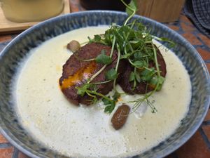 "Beef" steak. Supe delicious with a very nice and plentiful souce at Palo Verde in Prague