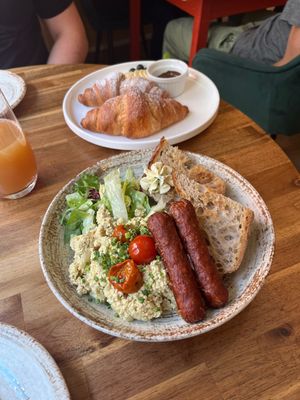 Scrambled tofu and breakfast croissant   at Palo Verde in Prague