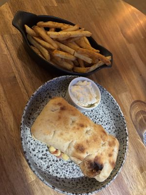 Meatball sandwich and fries. Their mayo is soooo goodd  at Palo Verde in Prague