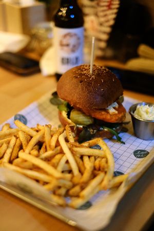 Chicken Burger with Fries  at Palo Verde in Prague