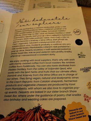 Menu at Palo Verde in Prague