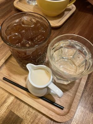 Iced americano with pea drink   at Palo Verde in Prague