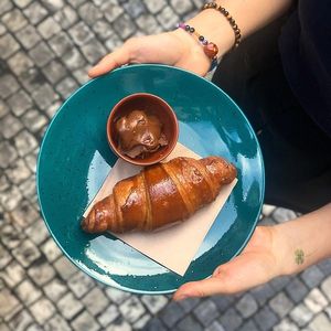 Homemade vegan Croissant with homemade vegan nuttela at Palo Verde in Prague