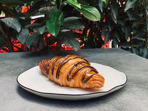 Homemade chocolate croissant at Palo Verde in Prague