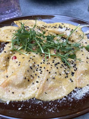 Beyond Meat ravioli  at Palo Verde in Prague