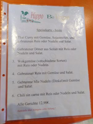 Menu at Hippo Bio Vegan in Hannover