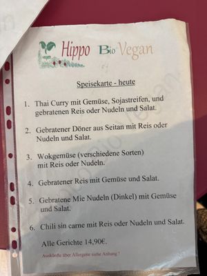 menu  at Hippo Bio Vegan in Hannover