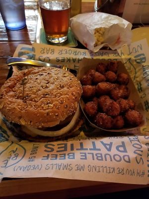 Vegan Classic Cheeseburger with Sweet Potato Tots at Hot Chip Burger Bar in Rochester