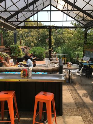 Outside seating at Hot Chip Burger Bar in Rochester