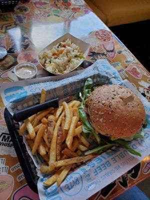 The slaw is vegan and delicious! at Hot Chip Burger Bar in Rochester