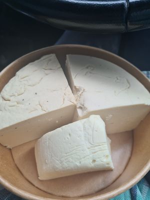 Homemade fresh Italian style cheezes! Made fresh by Maurizio on request. Best vegan cheeze I've had and it's so fresh!! at Embrace Cafe in North London