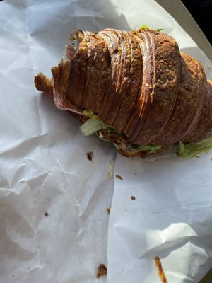 This vegan bacon egg and cheese croissant is what dreams are made of.   at Terms of Endearment in Brooklyn