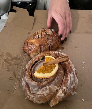 Chocolate croissant and seasonal eggnog roll  at Terms of Endearment in Brooklyn