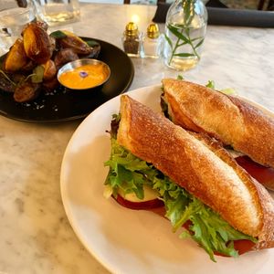 Prosciutto pear baguette and roasted potatoes  at Terms of Endearment in Brooklyn