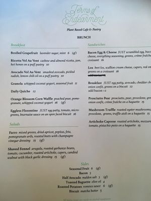 Brunch menu at Terms of Endearment in Brooklyn